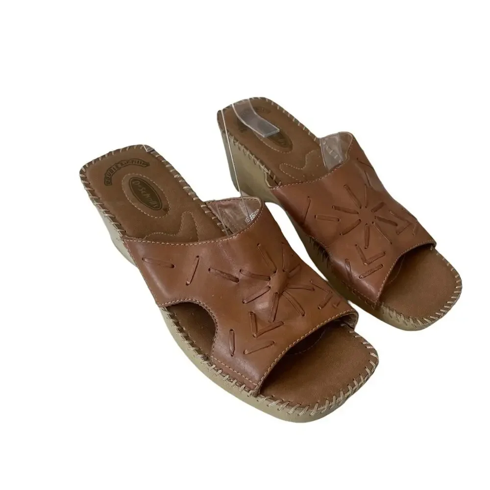 Dr. Scholls Sasha Mule Sandal Wedge Platform Chunky Chonk Whipstitch Leather 9